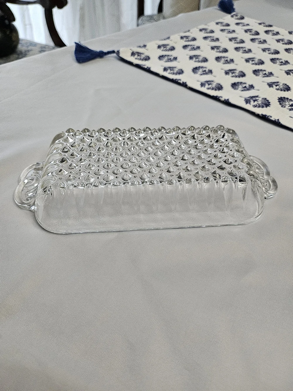 Vintage Anchor Hocking Clear Glass Hobnail and Ray Rectangle Relish Tray Dish
